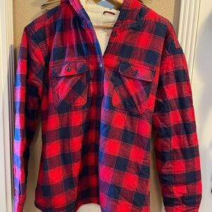 Boston Traders Red and Blue Sherpa Button Up Jacket XL